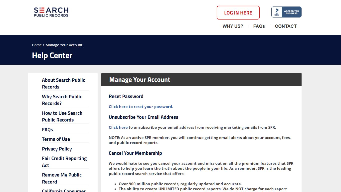 Manage Your Account | Search Public Records